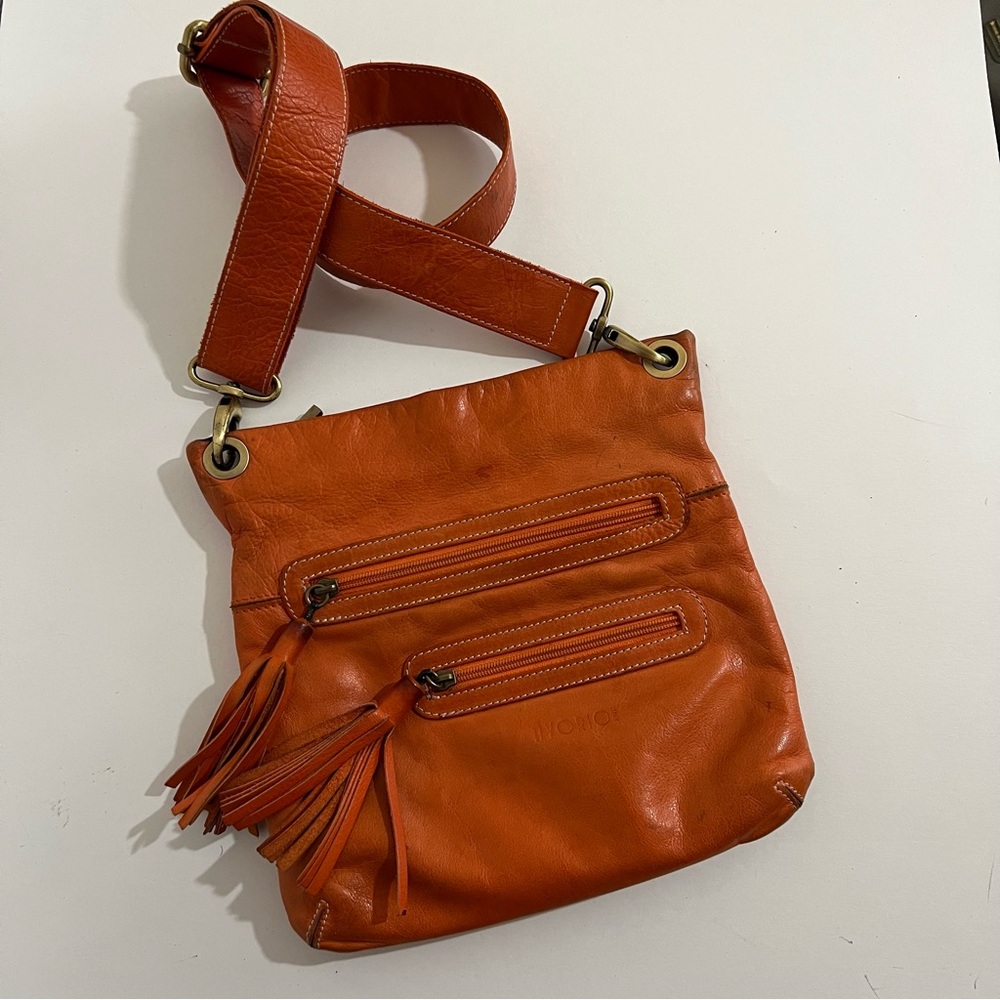 Avorio Italy Orange Leather Crossbody Messenger Bag Tassels Gold Brass Hardware